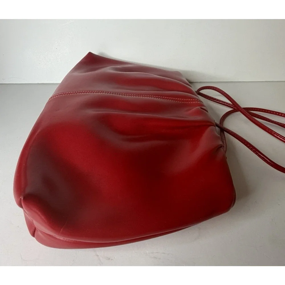 Red Ruched Faux Leather Shoulder Bag Clutch Purse Push Bar Evening Statement Y2K